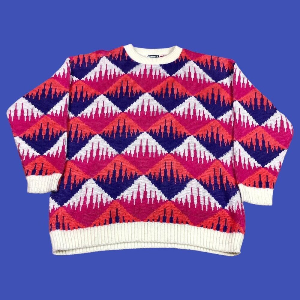 Vintage 90s Keneth Too! Multicolor Patterned Sweater‎ Women’s XL